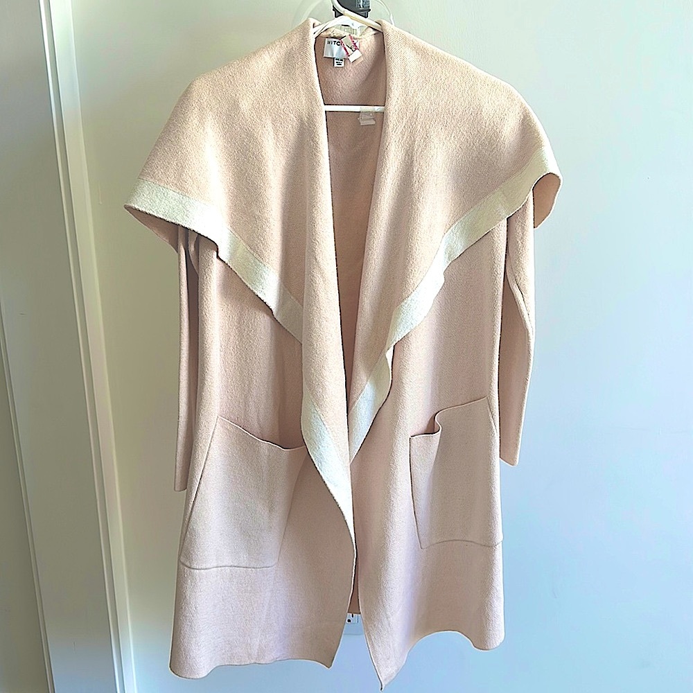 Women’s Cue cardigan/ coat  Size XXS peach with white  trim
